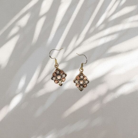 Gold Gypsy Treasure Dainty Drop Earrings Pearl Sterling Silver Statement Jewelry - Picture 1 of 7
